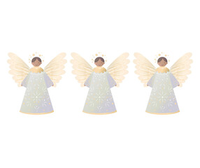 Beautiful and delicate Christmas angel with wings in warm golden shades