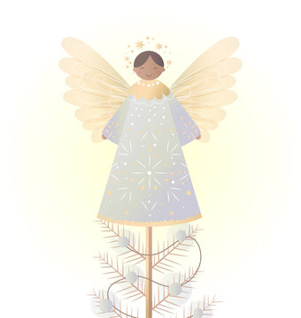Beautiful and delicate Christmas angel with wings in warm golden shades