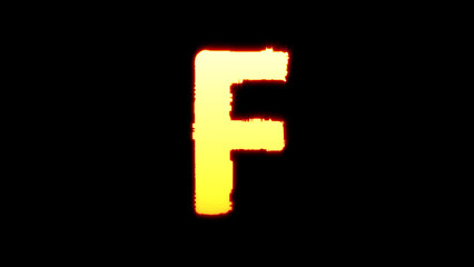 letter F - colorful yellow blazing distorted font on black, isolated - object 3D rendering