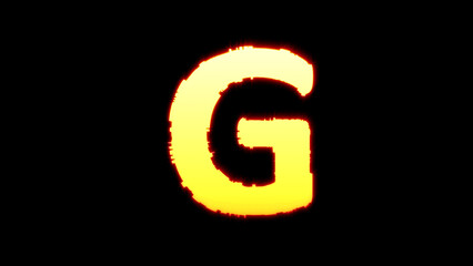 Obraz premium letter G - festive yellow burning glitchy alphabet on black, isolated - object 3D rendering
