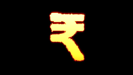 rupee sign - colorful vivid yellow burning dichroic font on black, isolated - object 3D illustration