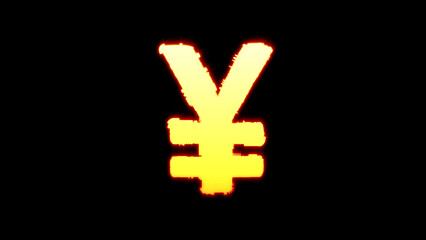 Obraz premium yen symbol - colorful yellow blazing distortion font on black, isolated - object 3D illustration
