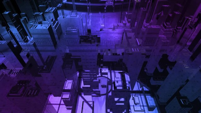 Futuristic 3D visualization of the city in neon illumination