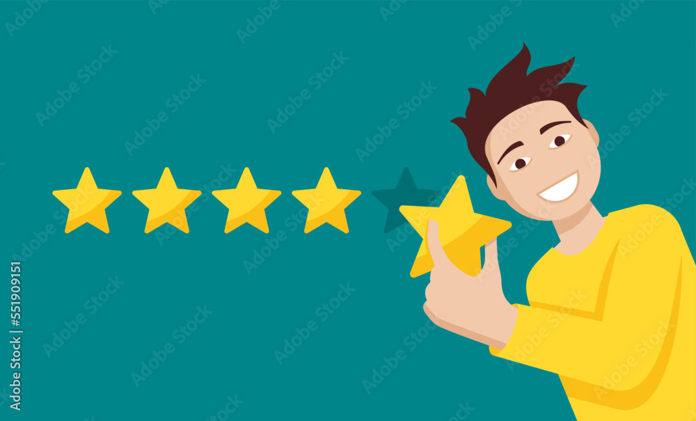 Wall mural Smiling person holding fifth rating star