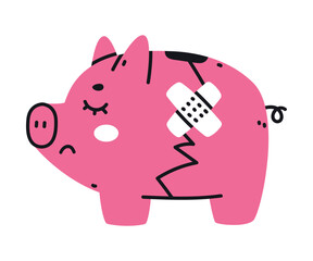 Cracked Pink Money Box or Piggy Bank as Container for Coin Storage Vector Illustration