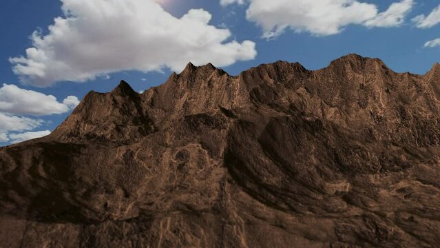 3d rendering animation of flight over rocks with sandy desert