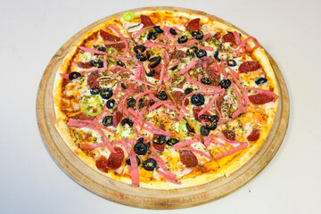 Delicious mixed pizza with rich content. Menu concept of choice and diversity. Karisik pizza