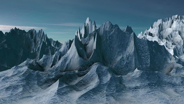 Landscape animation with beautiful snowy mountains