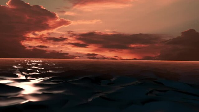 3D animation of a sunset landscape on the background of the ocean