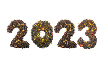 figures 2023 from tea on a white background isolate