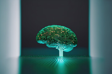 Futuristic design of an Artificial Intelligence brain with circuit board