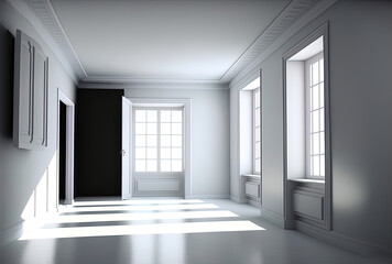 Unfinished white room. Generative AI