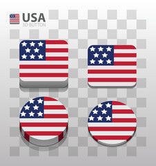 USA flag. Square and Round 3d Button. Vector 