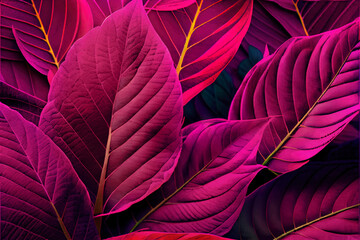 Colorful vintage leaves organic background, trending viva magenta shades color, illustration - obrazy, fototapety, plakaty