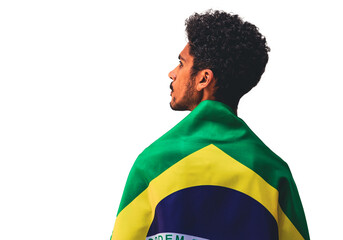 Dramatic Portrait of a Black Soccer Player Holding Flag.