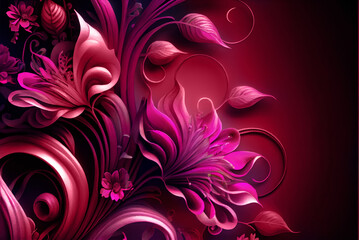 Colorful trending floral organic background, viva magenta color, illustration - obrazy, fototapety, plakaty