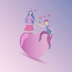 Beautiful color vector illustration of a couple of lovers who sit on a heart