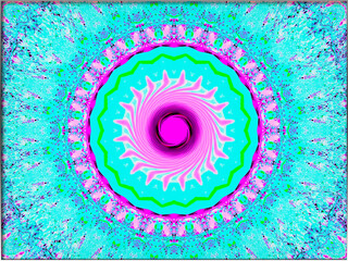 Abstract, Circular Pink and Blue Patterns, and Shapes, within a Border  digital art