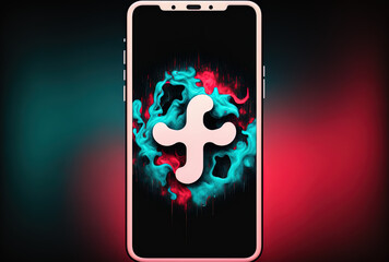 Display of the Tiktok symbol on a smartphone or mobile device. Generative AI