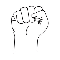 Continuous line drawing of fist raised up, vector illustration. Concept of protest, revolution, freedom, equality, fight for human rights.
