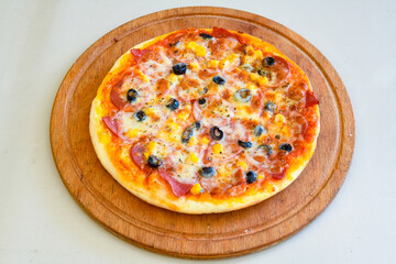 Delicious mixed pizza with rich content. Menu concept of choice and diversity. Karisik pizza