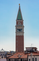 Campanile tower over city center in Venice, Italy