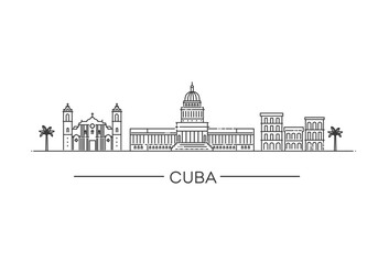 Fototapeta na wymiar Cuba architecture line skyline illustration