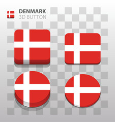 Denmark flag. Square and Round 3d Button. Vector 