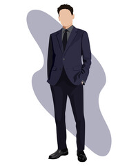 Stylish male businessman in a business suit on an interesting background cartoon male characters. Men in fashion clothes. Flat style vector illustration.