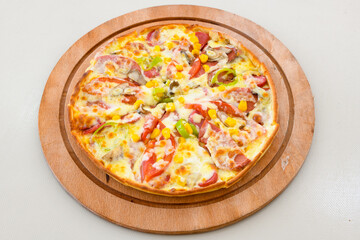 Delicious mixed pizza with rich content. Menu concept of choice and diversity. Karisik pizza