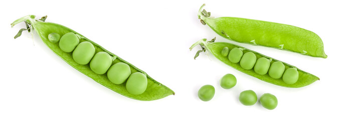 Fresh green pea pod isolated on white background