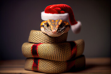snake in santa claus hat with christmas gift