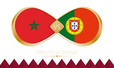 Morocco versus Portugal golden icon for Football 2022 match, Quarter finals.