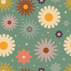 Retro Vintage pattern with flowers in 60s style . Vector illustration