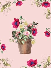 Floral design, card. Birthday, wedding, Valentines day template. 