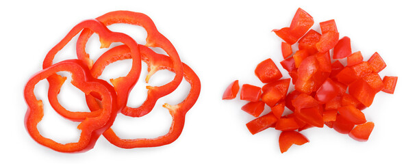 red sweet bell pepper isolated on white background. Top view. Flat lay