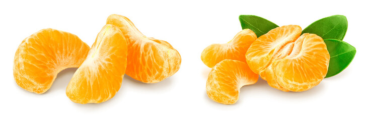 tangerine or mandarin fruit with leaves isolated on white background