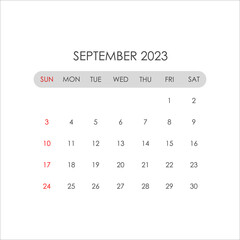 Calendar for September 2023 in a minimalist style. Vector