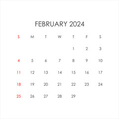 February 2024 calendar in minimalist style. Vector EPS10