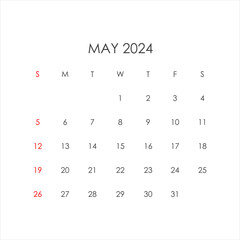 May 2024 calendar in minimalistic style. Vector EPS10