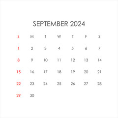 Calendar for September 2024 in a minimalistic style. Vector