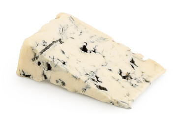 Blue cheese gorgonzola isolated on white background with full depth of field.