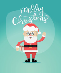 Merry Christmas greeting card design with a cute Santa Claus. Vector illustration.