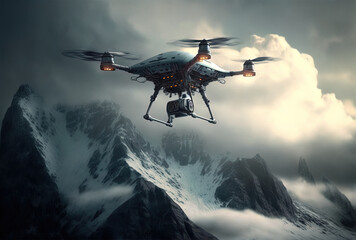 Naklejka na ściany i meble A drone is hovering above. Generative AI