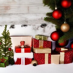 Fototapeta na wymiar Christmas tree and gift box, generated by AI