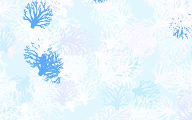 Light Blue, Red vector doodle template with branches, leaves.