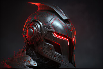 metal helmet with a red colored light. Generative AI