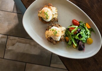 eggs benedict with meat 