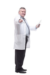 competent doctor with a digital tablet. isolated on a white background.