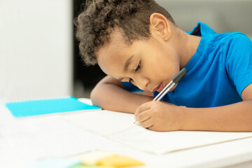 Baby Boy African American Doing Homework, Close-up
